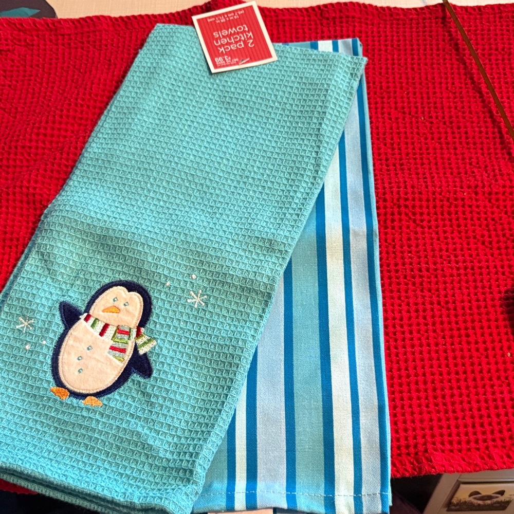 Target Red and Blue Penguin Kitchen Towels